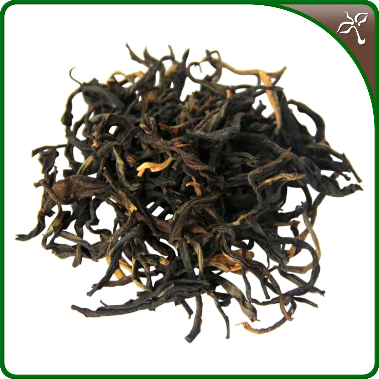 Yunnan Sun-Dried Black Tea leaf on a white background.