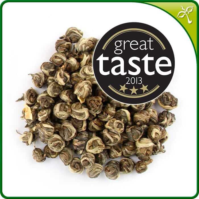 Jasmine Tea Pearls with 3 star UK Great Taste Awards label. Try our award winning Jasmine tea today.